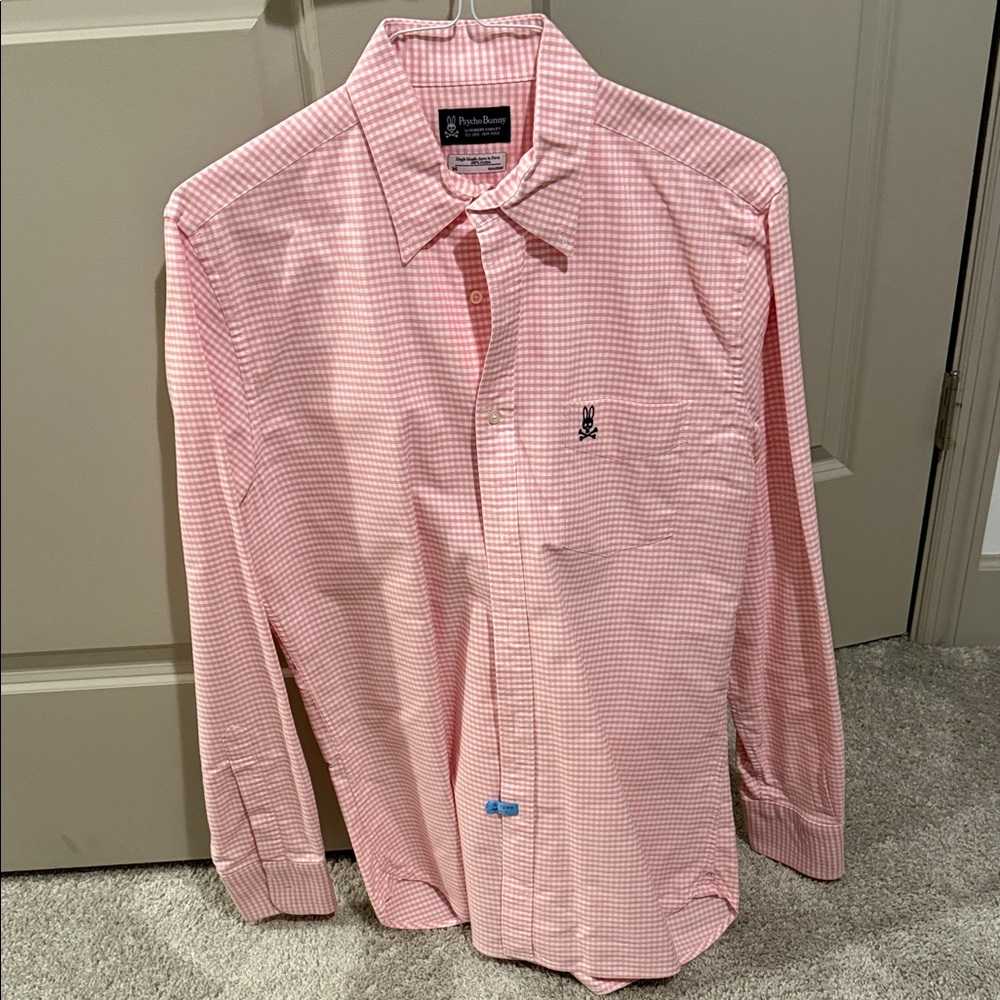 Psycho Bunny Men's Pink Gingham Button Down Shirt